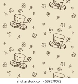 Doodles seamless pattern for st.Patrick's day. Festive vintage background. Vector hand drawn brown wallpaper.