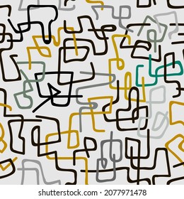 Doodles seamless pattern. Vector ornamental doodle lines background. Hand drawn abstract colorful doodles ornaments. Repeat patterned creative backdrop. Modern art design. Endless paint texture.