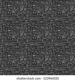 Doodles seamless pattern vector set.