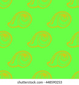 Doodles seashells background seamless pattern.