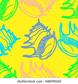 Doodles seashells background seamless pattern.