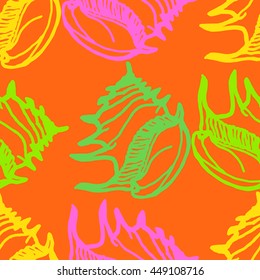 Doodles seashells background seamless pattern.