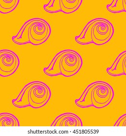 Doodles seashells background seamless pattern.