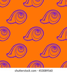 Doodles seashells background seamless pattern.
