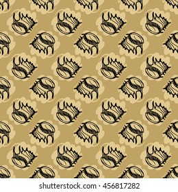 Doodles seashells background seamless pattern.