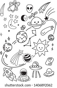 Doodles set of astronomy cartoon style