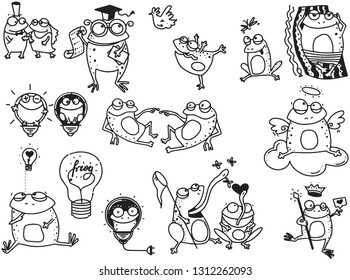 Doodles set. line set. Vector.Cartoon frogs. Big set. T-shirt elements.