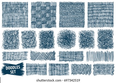 Doodles set. Scribble collection. Hand drawn effect vector. Scrawl elements. Notebook abstract drawing for your design. Simple pen or pencil scribbles. Scrawls for creative project or printed product.