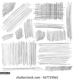 Doodles set. Scribble collection. Ink sketches. Hand drawn effect vector. Grunge strokes. Notebook abstract drawing for your design. Simple illustration for web, creative project or printed product.