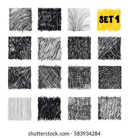 Doodles-Set. Scribble-Sammlung. Tintenzeichnungen. Scherben-Elemente. Notebook-abstrakte Zeichnung für Ihr Design. Einfache Illustration für Web, Kreativprojekt oder gedrucktes Produkt. Handgezeichneter Effektvektor.