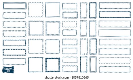 Doodles set. Scribble collection. Quirky sketches. Scrawl elements. Hand drawn effect vector. Pen lines. Frames. Notebook drawings for your design. Simple strokes.