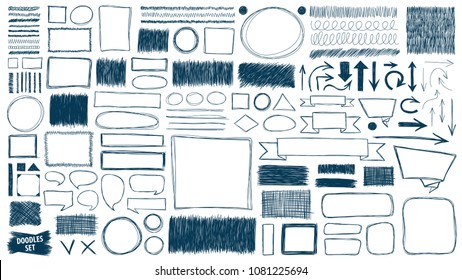 Doodles set. Scribble collection. Quirky sketches. Scrawl elements. Hand drawn effect vector. Pen lines. Business scrawls. Scribble doodles. Frames. Notebook drawings for your design. Simple strokes.