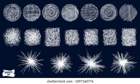 Doodles set. Scribble collection. Quirky sketches. Scrawl elements. Hand drawn effect vector. Pen lines. Frames. Notebook drawings for your design. Simple strokes.