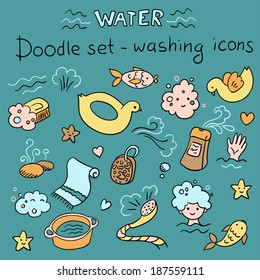 Doodles set - washing icons (vector)