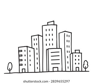 Doodles sketch of a modern skyscraper building. Primitive