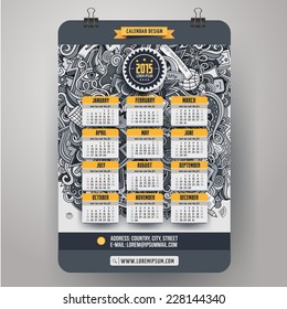 Doodles social media Calendar 2015 year design, English, Sunday start. 