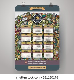 Doodles social media Calendar 2016 year design, English, Sunday start
