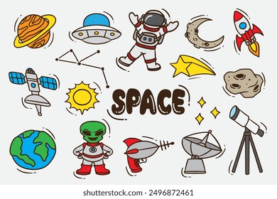 doodles space good for background, wallpaper, element design, kids education, etc