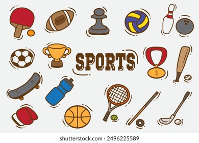 doodles sports with color good for background, wallpaper, element design, etc