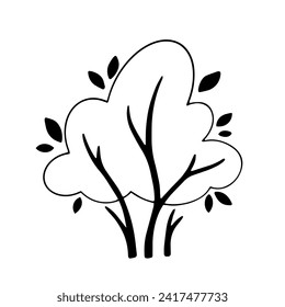 Doodles of spring bush, tree. Decorative botanical element. Vector graphics.