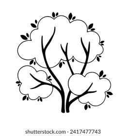 Doodles de matorral de primavera, árbol. Elemento botánico decorativo. Gráficos vectoriales.