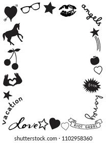 doodles and stickers frame. cute images silhouette.