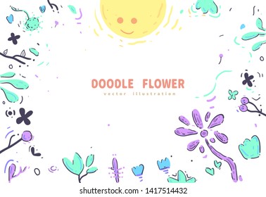 doodles style vector illustration . Doodle flower background