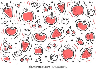 doodles style vector illustration . Red fruit vector illustration