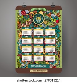 Doodles summer Calendar 2016 year design, English, Sunday start