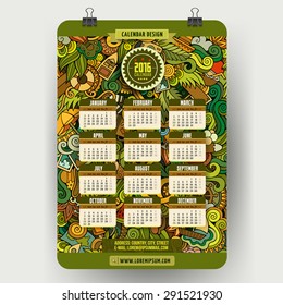 Doodles summer Calendar 2016 year design, English, Sunday start