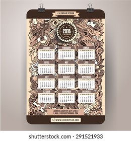 Doodles summer Calendar 2016 year design, English, Sunday start