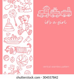 Doodles Toys. It's a girl - Pink Card with vertical seamless border. 