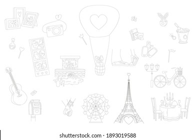 Doodles for Valentine's Day. St. Valentine Day themed line Icon drawing collection.