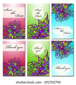 Doodles vector card templates. Can be used for Save The Date, baby shower, mothers day, valentines day, birthday cards, invitations. Template Vector response card save the date card
