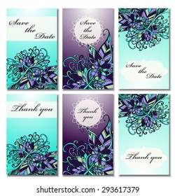 Doodles vector card templates. Can be used for Save The Date, baby shower, mothers day, valentines day, birthday cards, invitations. Template Vector response card save the date card