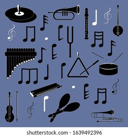 Doodles Vector Collection "Musical Instruments". Music objects and symbols. Perfect illustration for music festival. Treble Clef And Notes. Vector Illustration. EPS 10