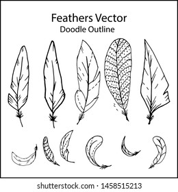 doodles vector feathers outline hand draw