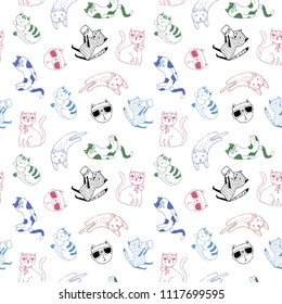 doodles vector funny cats pattern
