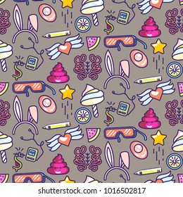 Doodles vector icons seamless pattern. Trendy art modern style objects.