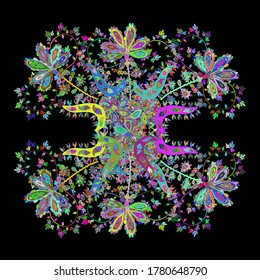 Doodles. Vector illustration. Can be used for cards, invitations, save the date cards and many more. On green, blue and black colors. Seamless decorative background.