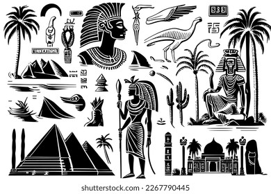 Doodles vector illustration of egypt pharaoh with pyramids in the background