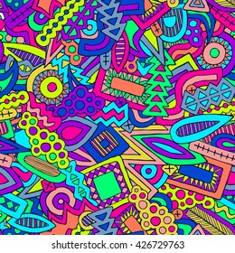 Doodles vector pattern. Doodle pattern. Abstract ethnic elements background. Trendy summer pattern. Funny ornament. Unusual colorful pencil effect doodle. Zentangle pattern. Graffiti style.