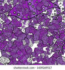 Doodles violet, black and white on colors. Seamless Elegant vector texture with floral elements.