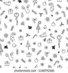 Doodles winter christmas new year seamless pattern sketch vector isolated