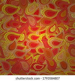 Doodles yellow, red and orange on colors. Seamless Elegant vector texture with floral elements.