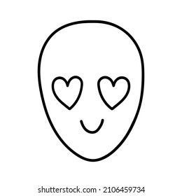 A doodle-style alien in love. Contour vector drawing of a cute extraterrestrial humanoid. Space Character