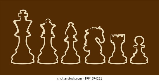 A doodle-style chess set on a brown background. World Chess Day. Banner for the holiday in the chess style. Vector illustration