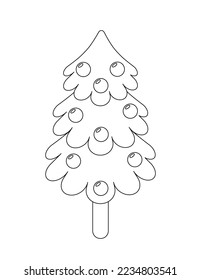 A doodle-style Christmas tree. Contour drawing. Coloring book for kids