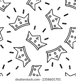 Doodle-style crown seamless pattern. Festive concept. Hand drawn vector outline sketch.