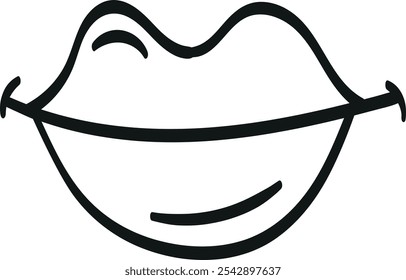 Doodle-style drawing of plump, beautiful lips, representing happiness or satisfaction, with a curved line forming the main part of the smile and upward curves at each end.